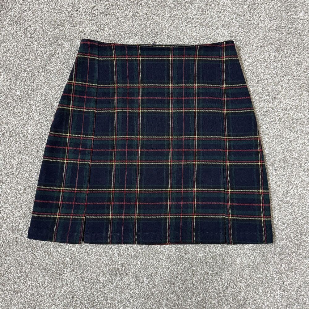 J. Galt Skirt Juniors O/S Blue Plaid Mini Straight Preppy Stretch Twill Academia